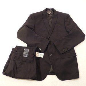 H&M Suit Men's 40R Coat/34R Pants Striped Black Polyester 2 Button Skinny Modern